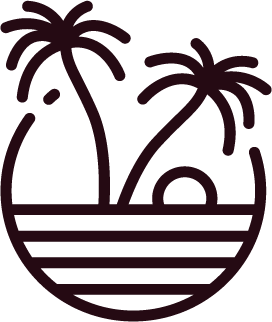 The Oasis Clothing logo is a line art depiction of two palm trees overlooking the water.